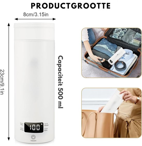 Mini reiswaterkoker - Elektrische waterbeker 450 ml - Mok 3 in 1 thermoskan, 304 roestvrijstalen coating, automatische uitschakeling (groen