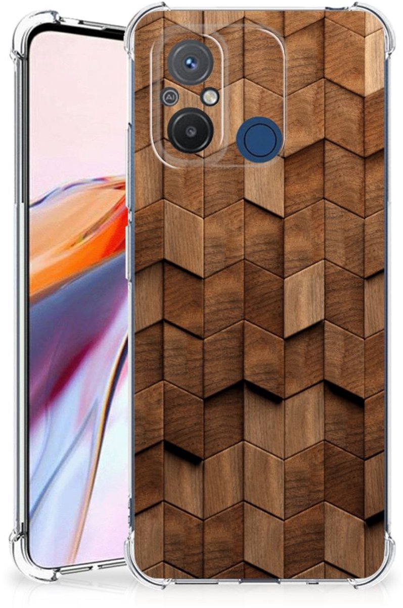 Stevig Telefoonhoesje voor Xiaomi Redmi 12C Wooden Cubes