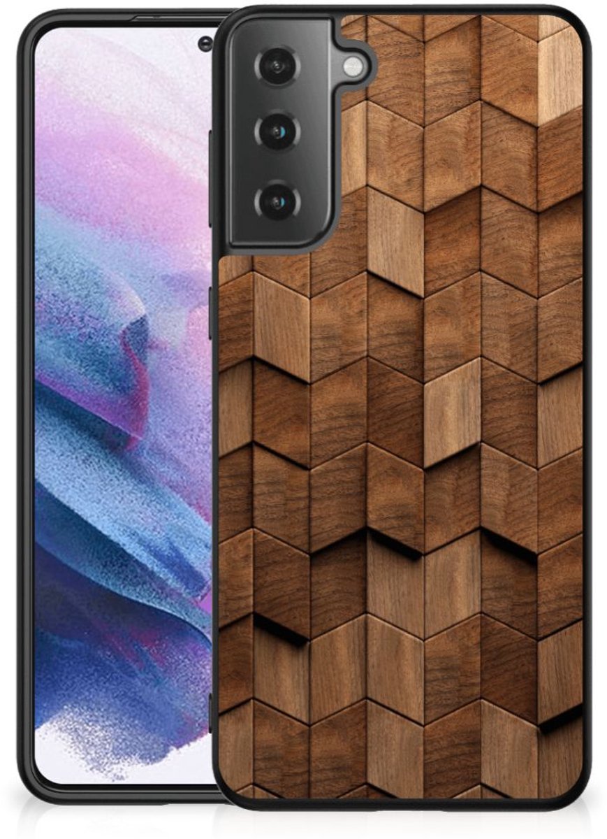 Houten Print Telefoonhoesje voor Samsung Galaxy S21 Plus Wooden Cubes