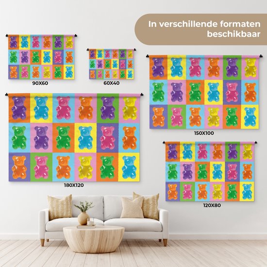 Wandkleed 120x80 cm - Wanddoek Art- Snoep - Kleurrijk - Wandtapijt - Wandkleden