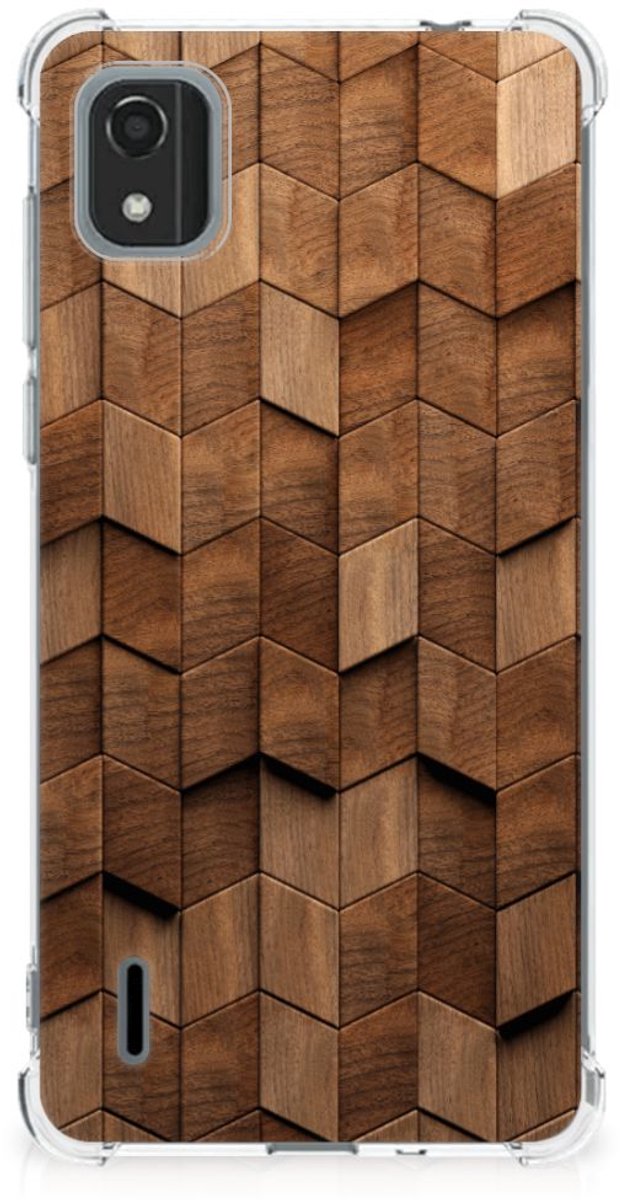 Stevig Telefoonhoesje voor Nokia C2 2nd Edition Wooden Cubes