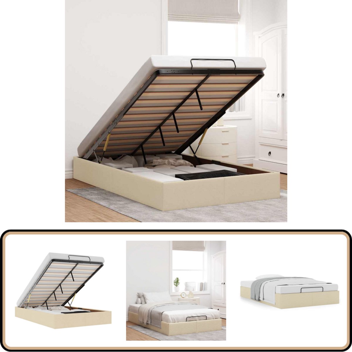 vidaXL Bedframe zonder matras 120x200 cm stof crèmekleurig