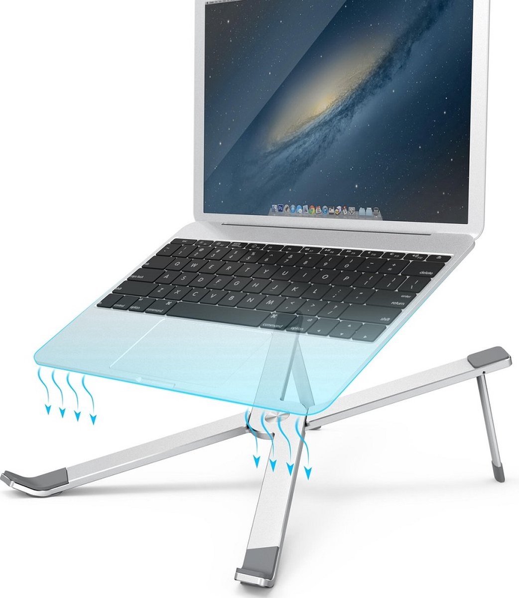 LuxeBass Laptophouder Laptopverhoger - Verstelbare Laptopstandaard voor 10 t/m 17 inch Laptops | Lichtgewicht, Vouwbaar en Ergonomisch Ontwerp voor Optimaal Comfort en Koeling - LB554