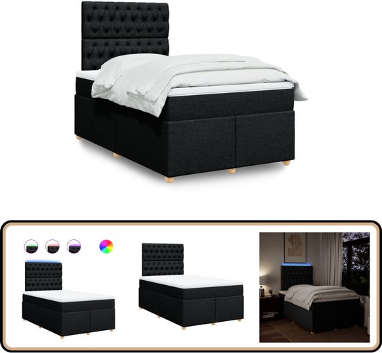 vidaXL Sommier tapissier avec matelas en tissu noir 120x190 cm