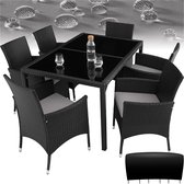 tectake® Wicker Tuinset Porto - Voor 6 Personen - Balkonmeubel - Tuinmeubelset met Tafel en 6 Stoelen - Zitgroep voor Tuin, Terras en Balkon - Inclusief Kussens en Beschermhoes - Zwart/Grijs - Wicker Set