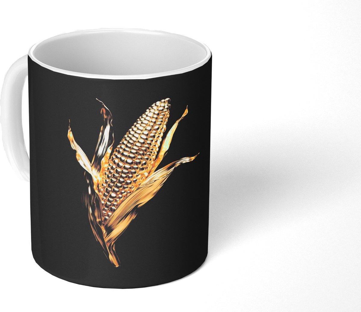 Mok - Koffiemok - Mais - Eten - Goud - Zwart - Mokken - 350 ML - Beker - Koffiemokken - Theemok