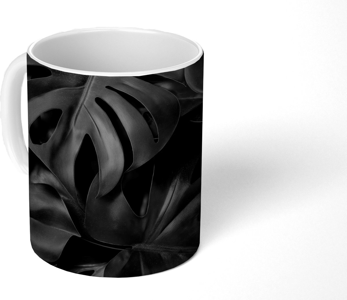 Mok - Koffiemok - Zwart - Monstera - Bladeren - Mokken - 350 ML - Beker - Koffiemokken - Theemok