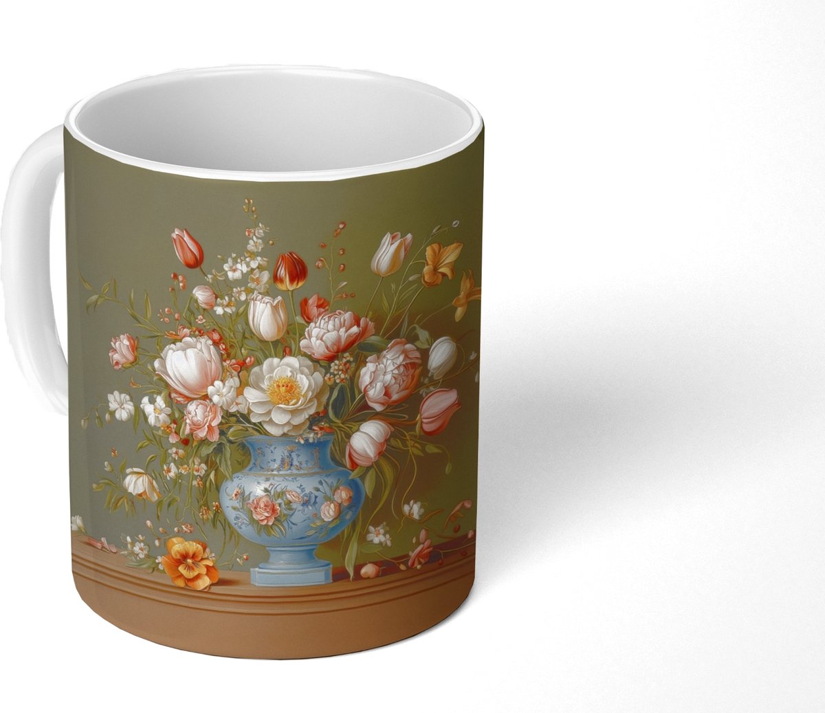 Mok - Koffiemok - Neutral - Bloemen - Boeket - Vaas - Mokken - 350 ML - Beker - Koffiemokken - Theemok