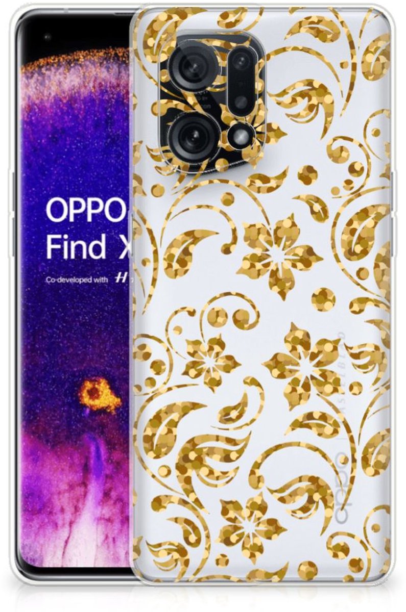 OPPO Find X5 TPU Case Gouden Bloemen