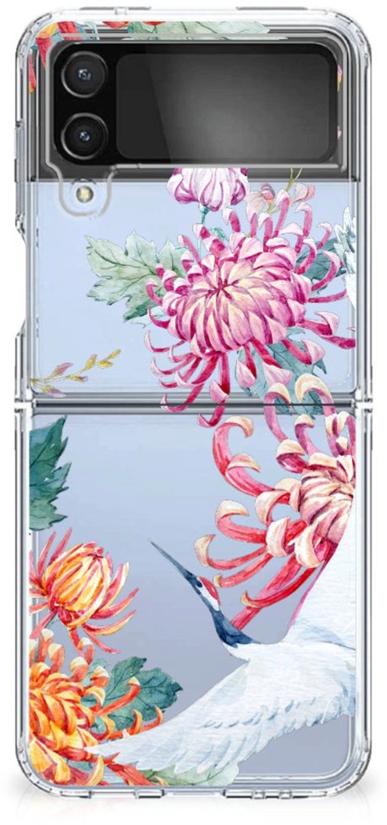 Samsung Galaxy Z Flip 4 TPU Hoesje Bird Flowers
