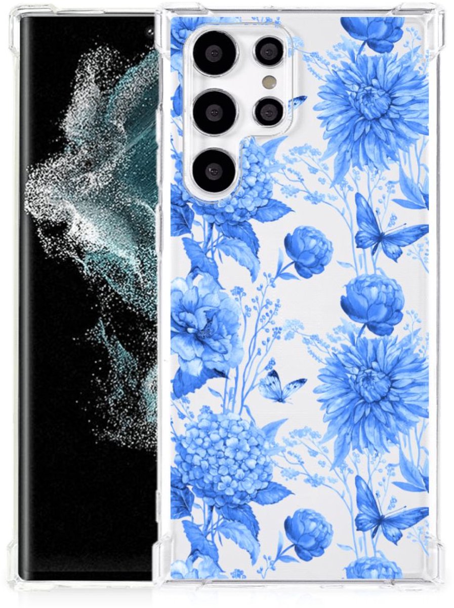 Case voor Samsung Galaxy S22 Ultra Flowers Blue