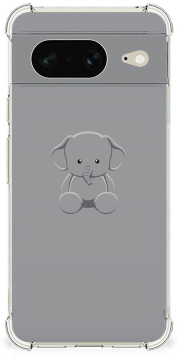 Google Pixel 8 Stevig Bumper Hoesje Grijs Baby Olifant