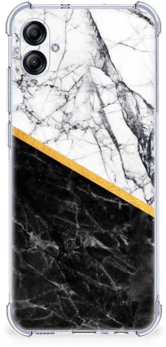 Samsung Galaxy A04e Anti-Shock Hoesje Marmer Wit Zwart - Origineel Cadeau Man
