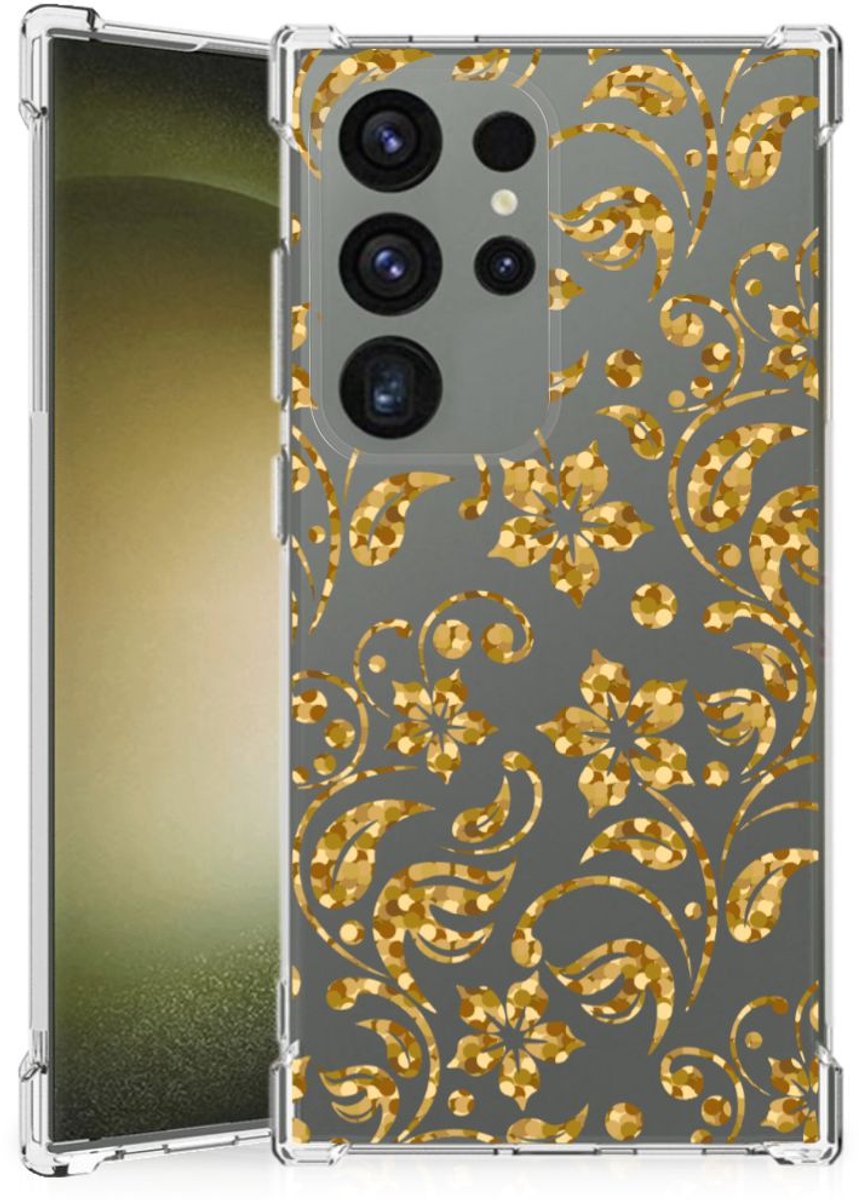 Back Cover voor Samsung Galaxy S24 Ultra Case Gouden Bloemen