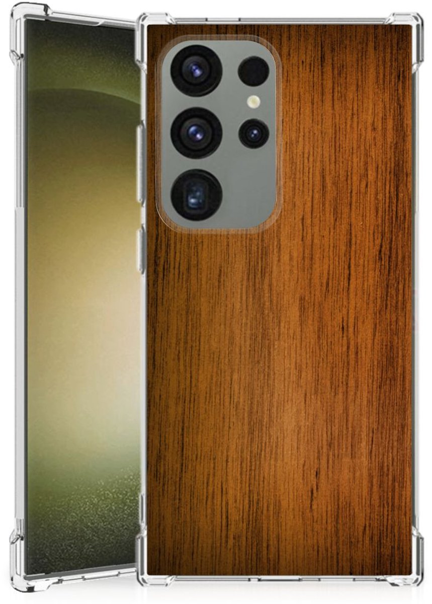 Samsung Galaxy S24 Ultra Stevig Telefoonhoesje Donker Hout