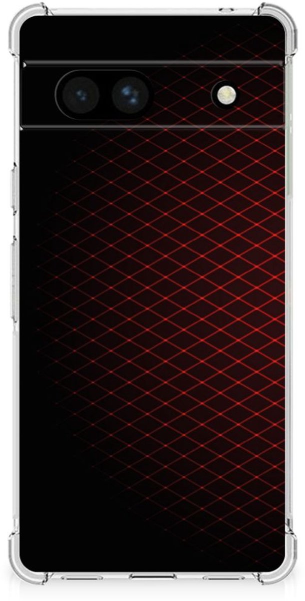 Google Pixel 7A Doorzichtige Silicone Hoesje Geruit Rood