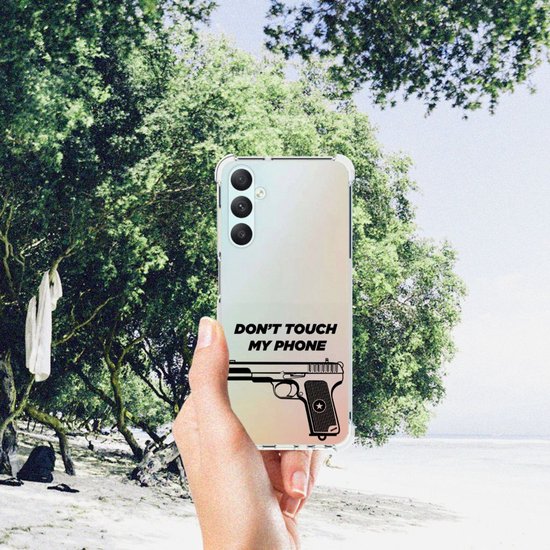 Coque de protection pour Samsung Galaxy A05s, étui de téléphone avec bord transparent, pistolet, ne touchez pas mon téléphone