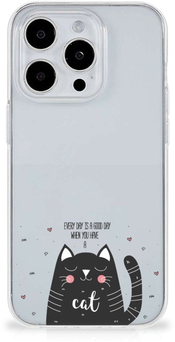 iPhone 15 Pro Max Telefoonhoesje met Naam Cat Good Day