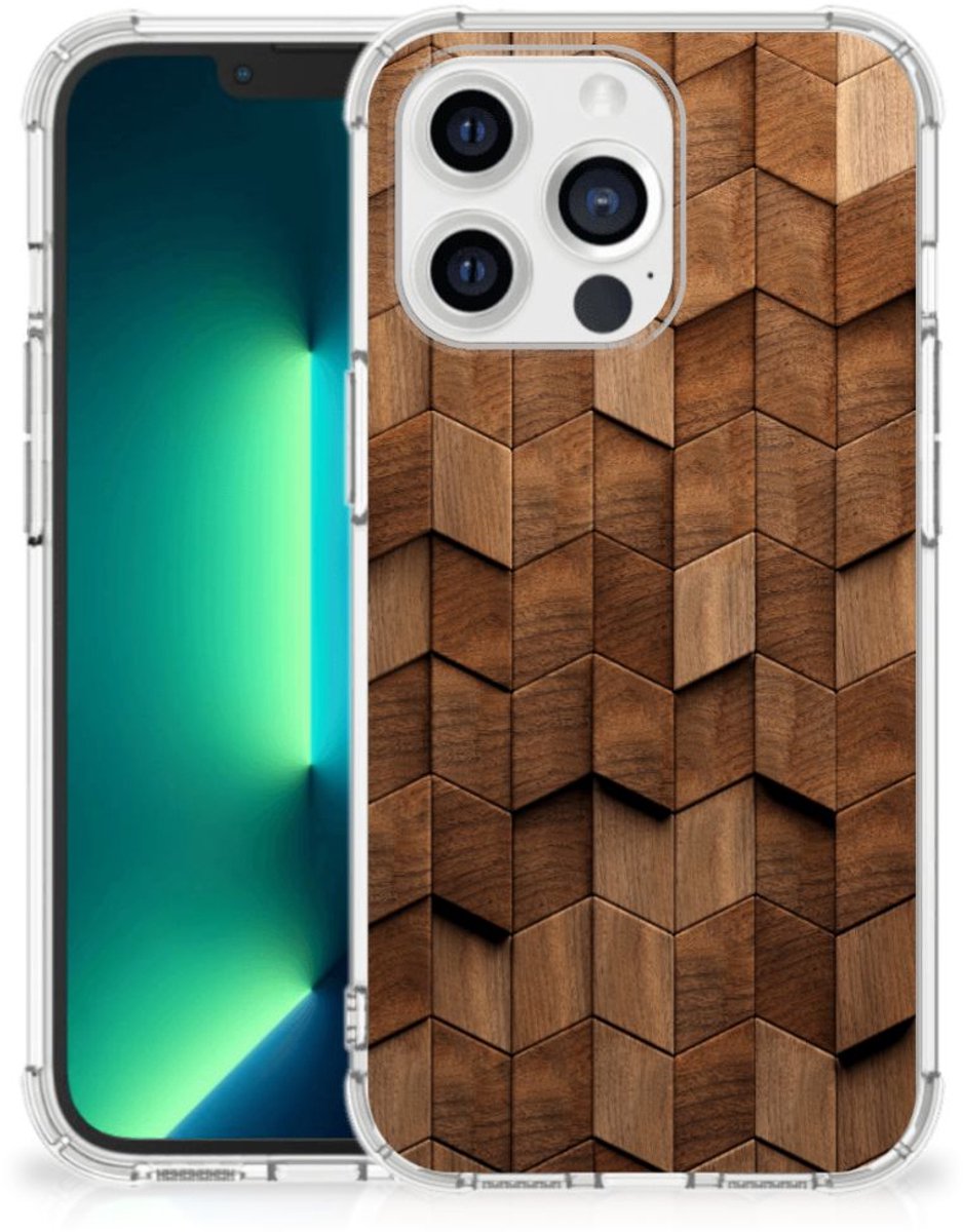 Stevig Telefoonhoesje voor iPhone 13 Pro Max Wooden Cubes