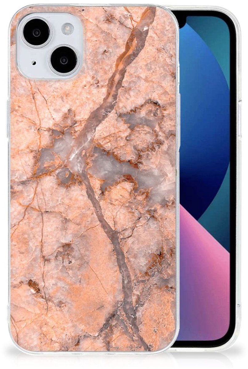 iPhone 15 Plus TPU Siliconen Hoesje Marmer Oranje