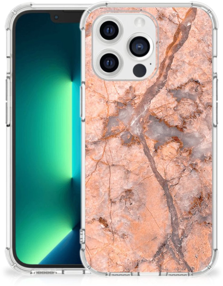 iPhone 13 Pro Max Anti-Shock Hoesje Marmer Oranje