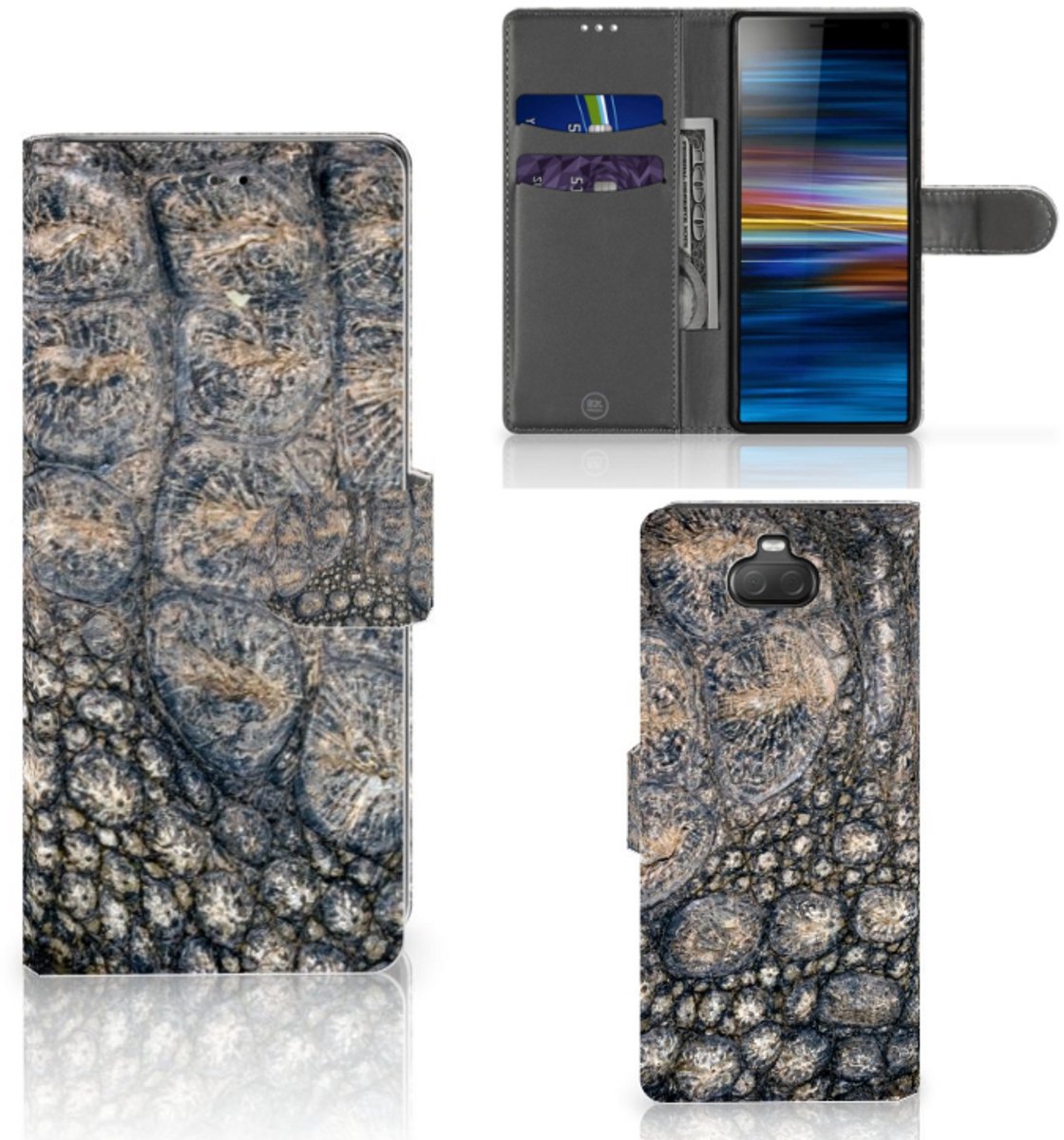 Sony Xperia 10 Telefoonhoesje met Pasjes Krokodillenprint