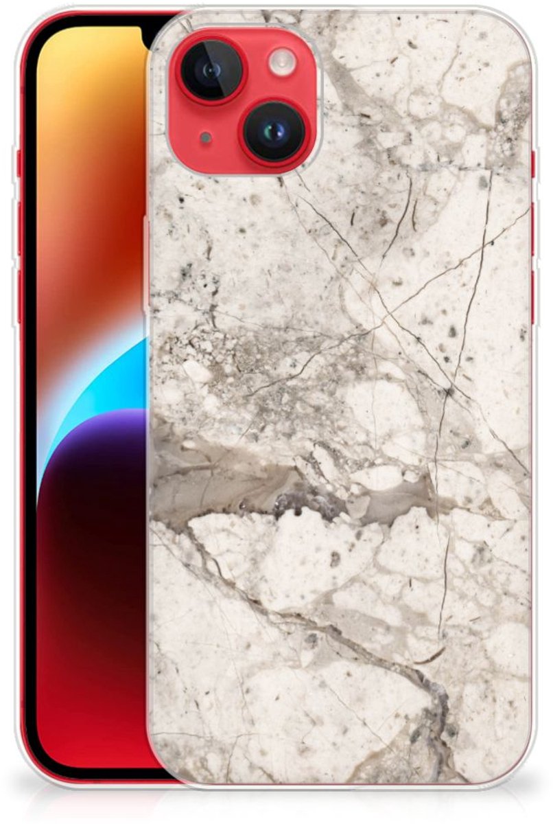 iPhone 14 Plus TPU Siliconen Hoesje Marmer Beige
