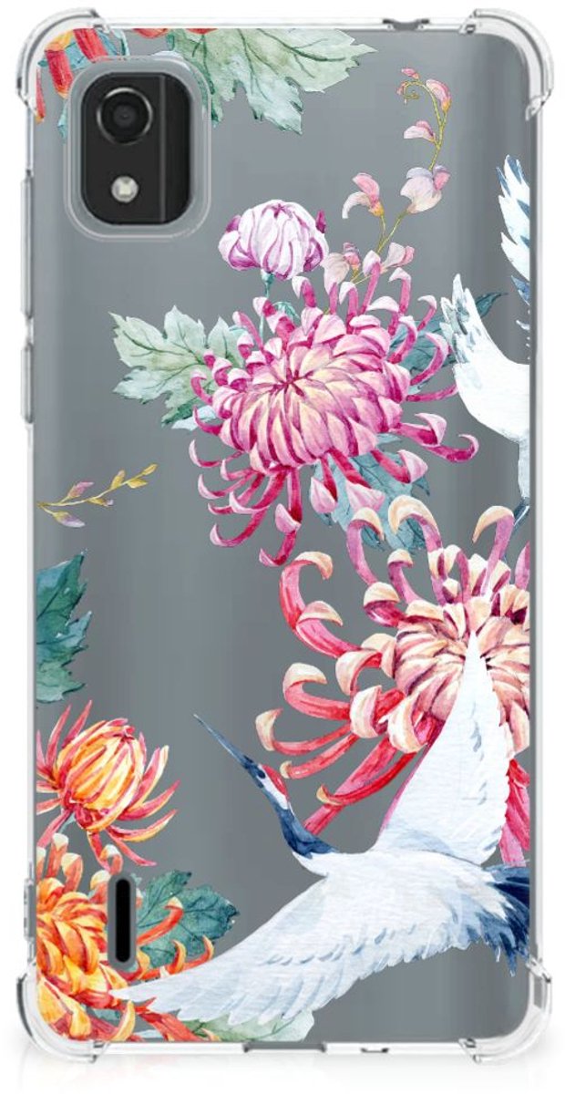 Nokia C2 2nd Edition Case Anti-shock Bird Flowers