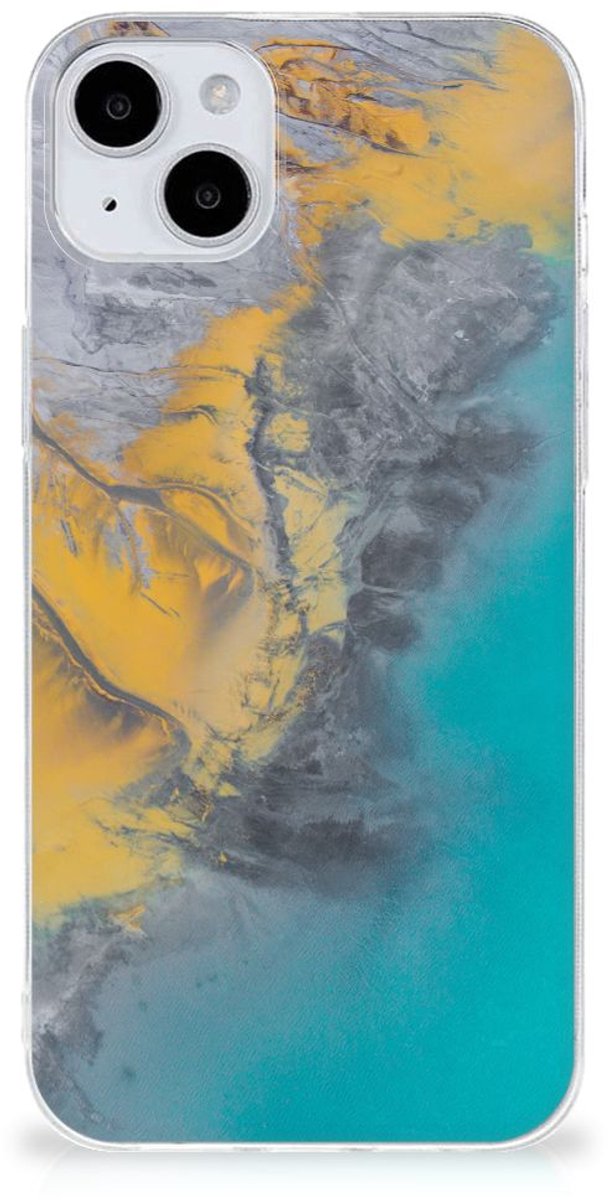 iPhone 15 TPU Siliconen Hoesje Marble Blue Gold
