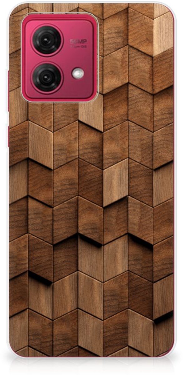 Bumper Hoesje voor Motorola Moto G84 Wooden Cubes