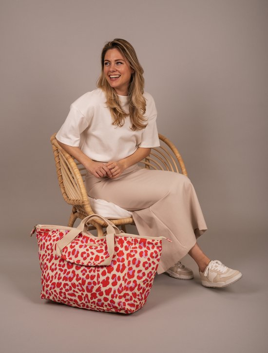 Zebra Trends Richelle Strandtas - Ritssluiting - Schoudertas - Ritsvak - Shopper - Zomertas - Beach - Luipaardprint rood