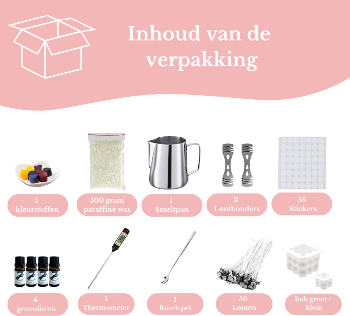 ZoeZo Design - Kaarsen maken starters set - XL set - Perfect voor beginners - Zelf kaars maken - Hobby en creatief - incl. kubus kaars mal groot en klein - Candle making kit - Lonten - Geurolie - Gietvorm - Paraffine wax - Starterspakket — afbeelding 3