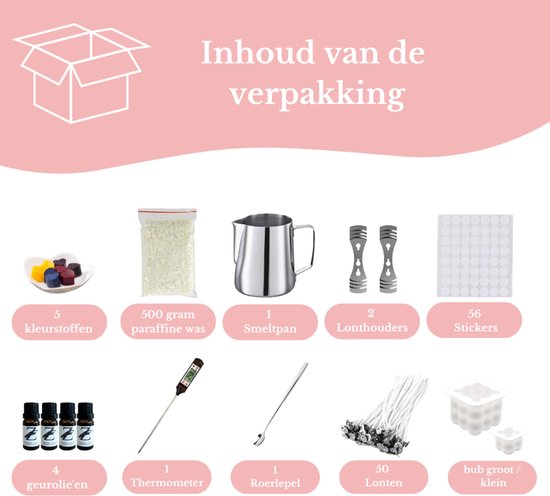 ZoeZo Design - Kaarsen maken starters set - XL set - Perfect voor beginners - Zelf kaars maken - Hobby en creatief - incl. kubus kaars mal groot en klein - Candle making kit - Lonten - Geurolie - Gietvorm - Paraffine wax - Starterspakket