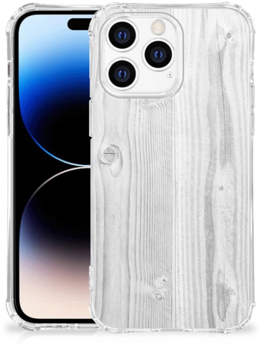 Back Cover voor Apple iPhone 14 Pro Max Stevig Telefoonhoesje White Wood