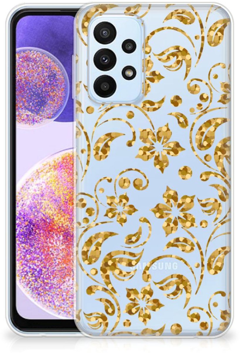 Samsung Galaxy A23 TPU Case Gouden Bloemen