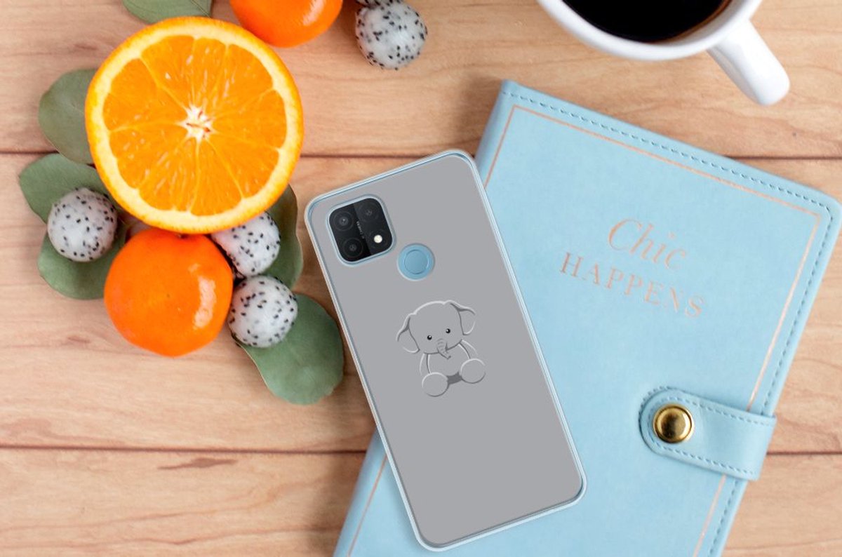 OPPO A15 Telefoonhoesje met Naam Grijs Baby Olifant