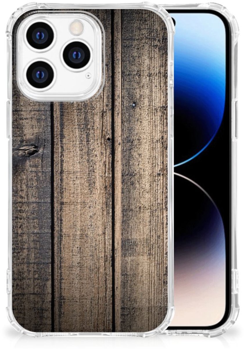 TPU Case Anti-Shock voor iPhone 14 Pro Stevig Telefoonhoesje Steigerhout