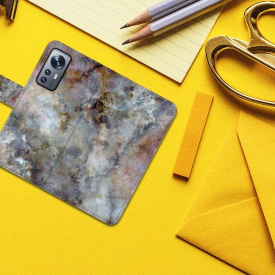 Étui pour téléphone portable Xiaomi 12 | 12X Couverture de Livre Grijs Marbre
