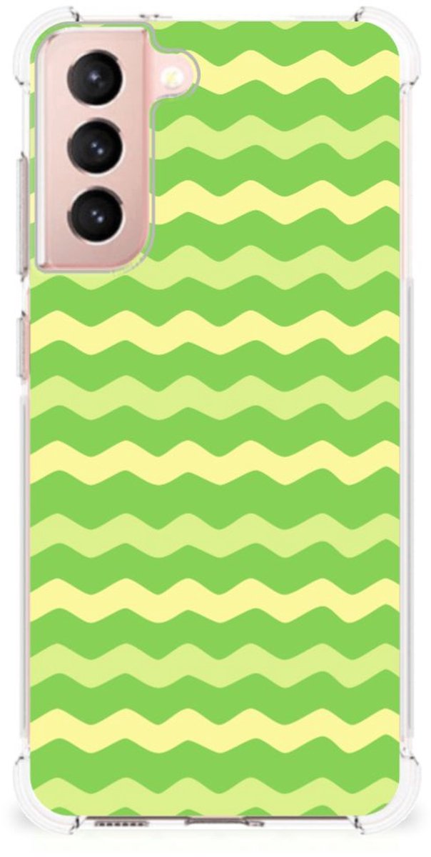 Samsung Galaxy S21 FE Doorzichtige Silicone Hoesje Waves Green