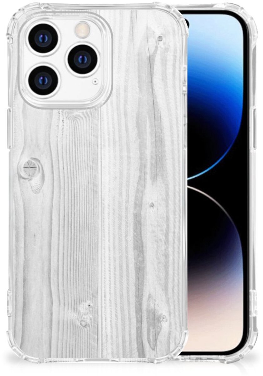 iPhone 14 Pro Stevig Telefoonhoesje White Wood