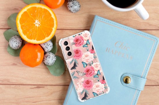 Coque de téléphone Samsung Galaxy S21 FE Coque en silicone avec bord transparent Butterfly Roses