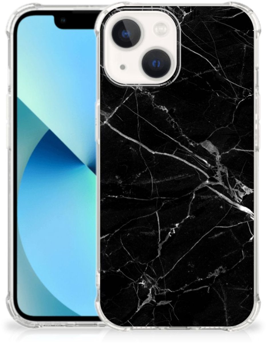 iPhone 13 mini Anti-Shock Hoesje Marmer Zwart - Origineel Cadeau Vader