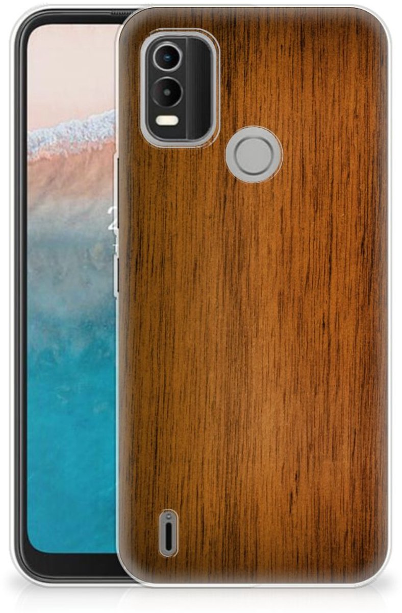 TPU Hoesje voor Nokia C21 Plus Bumper Hoesje Donker Hout