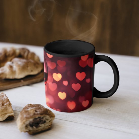 Magische Mok - Foto op Warmte Mokken - Koffiemok - Rood - Wijn - Hartjes - Magic Mok - Beker - 350 ML - Theemok