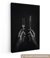 Canvas schilderij 40x60 cm - Exclusieve wanddecoratie Bestek - Zwart - Wit - Muurdecoratie woonkamer - Slaapkamer decoratie - Kamer accessoires - Schilderijen op canvas