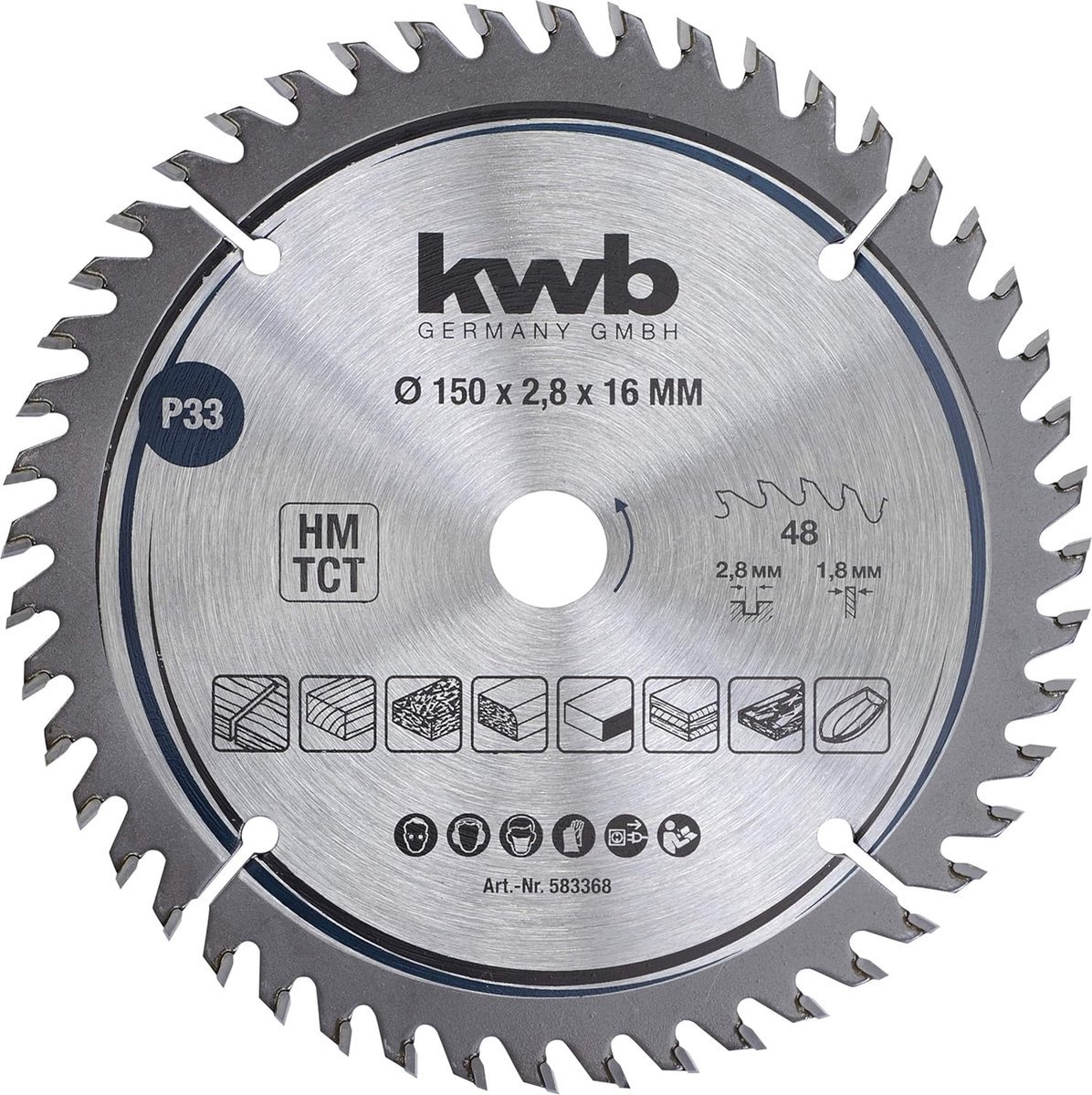 kwb cirkelzaagblad 150 x 16 mm - zeer fijne snede - voor werkbladen, hout en gecoate panelen - hardmetalen punt