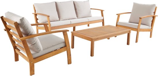 sweeek - Salon de jardin Ushuaia pour 5 personnes en bois d'acacia, un banc, une table, deux chaises