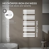 Bol.com LuxeBath badkamer radiator Ijzer EM 500x1200 mm wit middenaansluiting met aansluitset thermostaat universeel hoek en rec... aanbieding