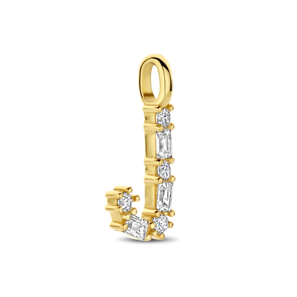 New Bling - 9NB-1456-J - zilveren ketting met letter J - zirkonia steentjes - 925 sterling silver - gold plated