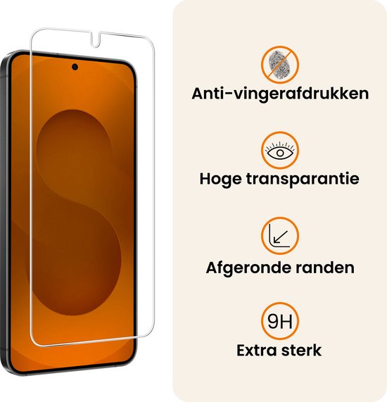 Protection d'écran sur un téléphone à écran orange. Anti-traces de doigts, haute transparence, bords arrondis et extra résistant (9H).